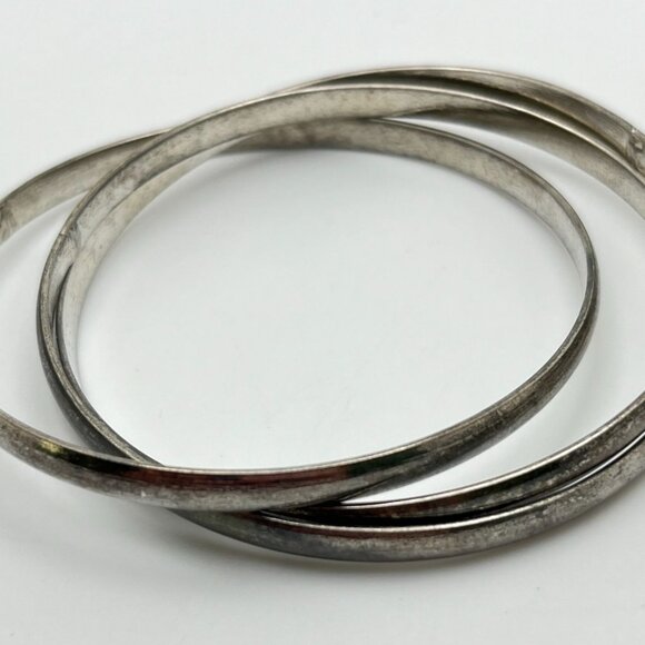 Vintage Silver Tone Bangle Bracelets Trinity Interlocking Set - Picture 4 of 7